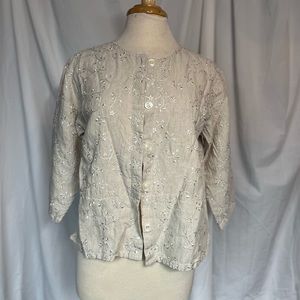Vintage Talbots Irish Linen embroidered button front shirt jacket Petite Small